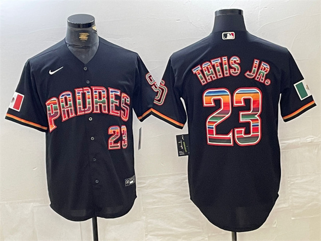Men's San Diego Padres #23 Fernando Tatis Jr. Mexico Black Cool Base Stitched Baseball Jersey Men's San Diego Padres #23 Fernando Tatis Jr. Mexico Black Cool Base Stitched Baseball Jersey